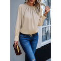 Ruffle Trim Long Sleeve Elegant Ruffles Crewneck Blouse