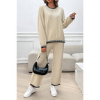 Colock Block Round Neck Drop Shoulder Loose Set: BLACK / M