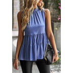 Sleeveless Ruffle Trim Ruffle Hem Loose Top