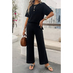 Two Pieces Outfits Knitted Crew Neck Button Set