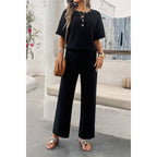 Two Pieces Outfits Knitted Crew Neck Button Set