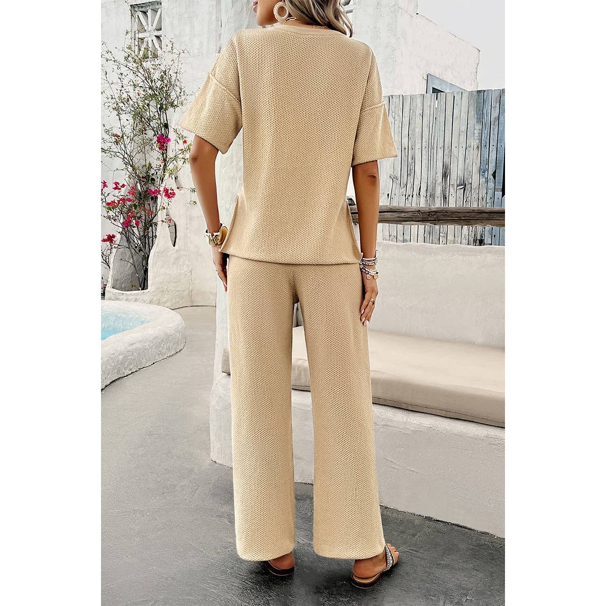 Two Pieces Outfits Knitted Crew Neck Button Set