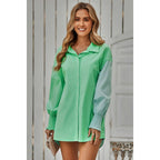 Color Block Button Down Cuffed Sleeves Blouse: BLUE / S