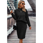 Two Pieces Turtleneck Drop Shoulder Skirt Sets