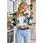 Plaid Flannel Cropped Zip Pocket Outerwear