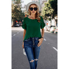 Solid Round Neck Ruffle Sleeve Loose Fit Blouse