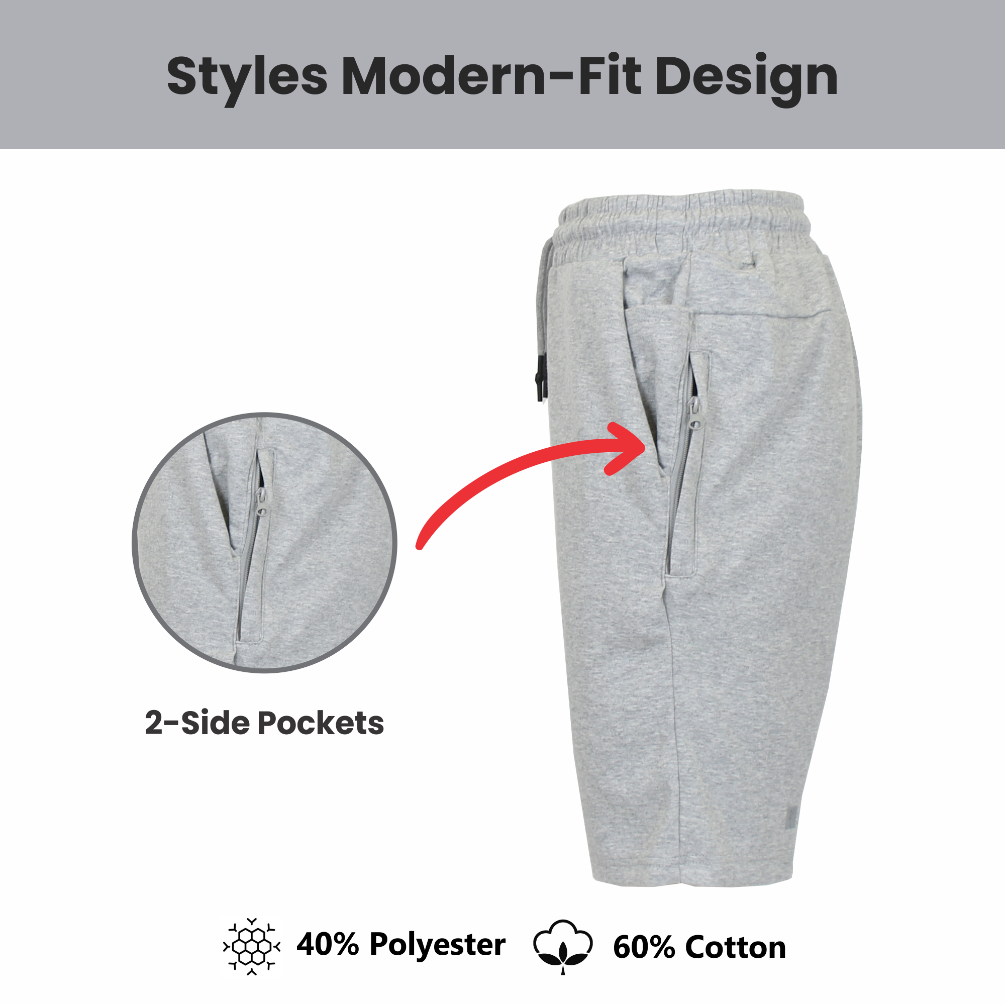 Men's Tech Fleece Jogger Lounge Shorts W Zip Pocket (S-5X): Black / M