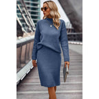 Two Pieces Turtleneck Drop Shoulder Skirt Sets