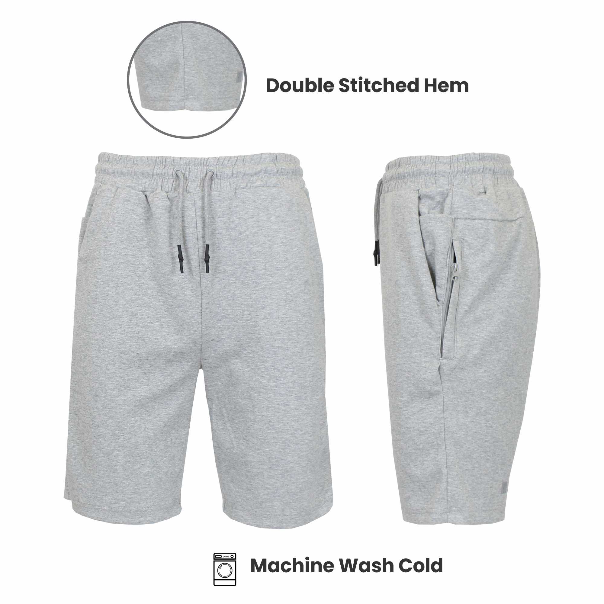 Men's Tech Fleece Jogger Lounge Shorts W Zip Pocket (S-5X): Black / XL