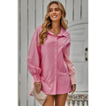 Color Block Button Down Cuffed Sleeves Blouse: PINK / L