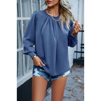 Ruffle Trim Long Sleeve Elegant Ruffles Crewneck Blouse