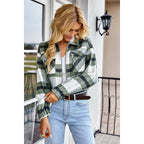 Plaid Flannel Cropped Zip Pocket Outerwear
