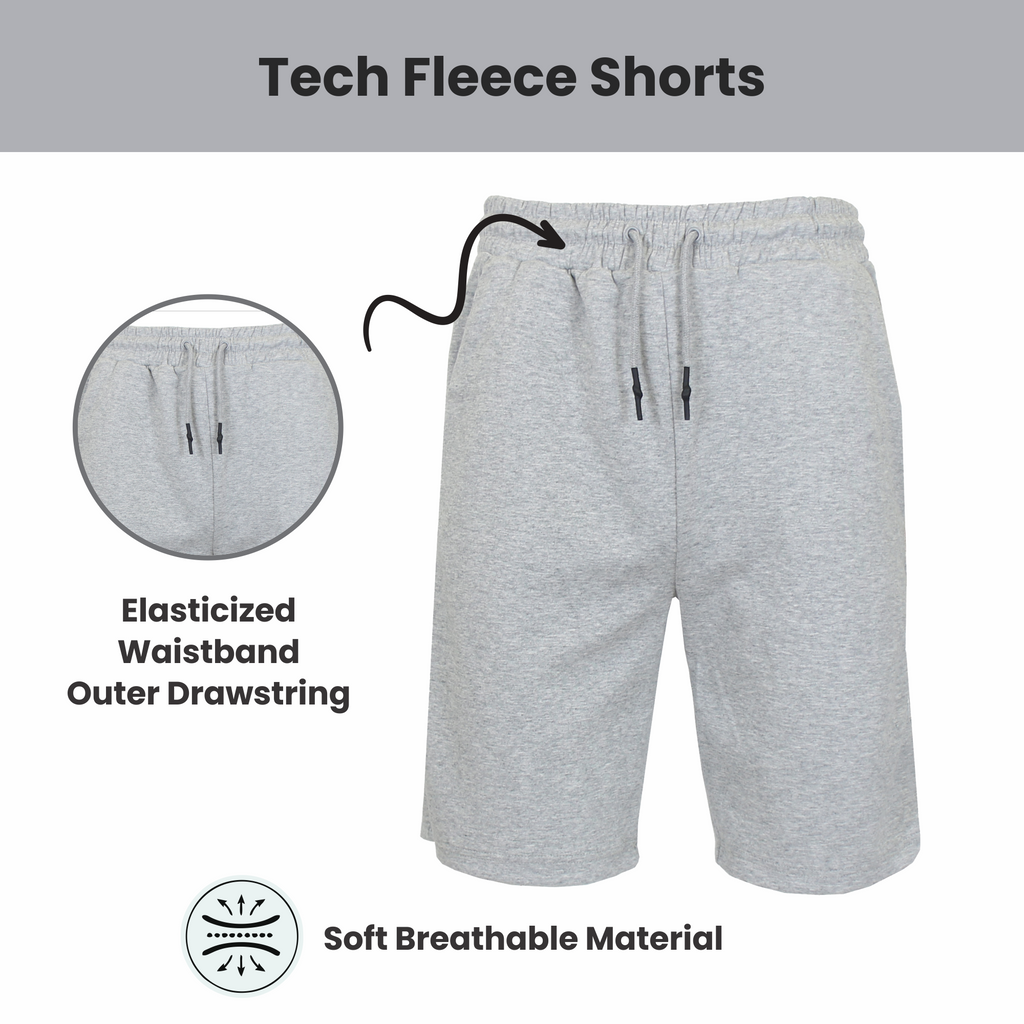 Men's Tech Fleece Jogger Lounge Shorts W Zip Pocket (S-5X): Black / L