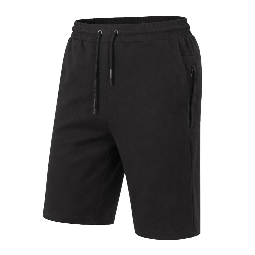 Men's Tech Fleece Jogger Lounge Shorts W Zip Pocket (S-5X): Black / XL
