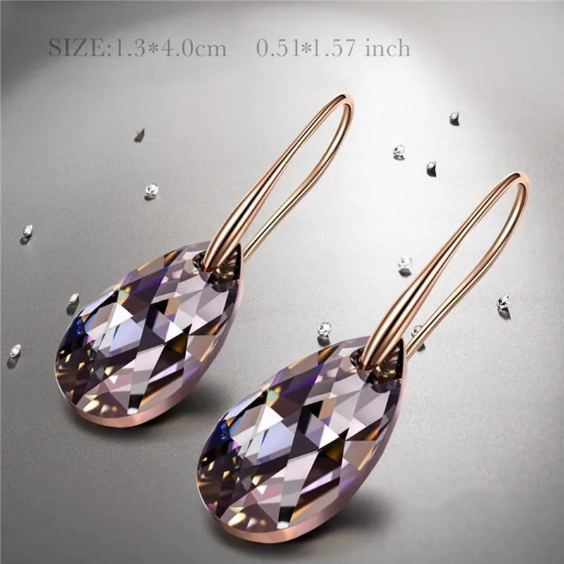 Mother's Day Birthday Jewelry Gifts for Mom, Silver/Rose Gold Night Teardrop Dangle Earrings fors Women with Crystals
