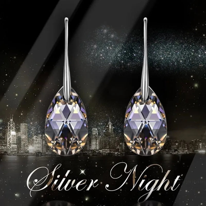 Mother's Day Birthday Jewelry Gifts for Mom, Silver/Rose Gold Night Teardrop Dangle Earrings fors Women with Crystals