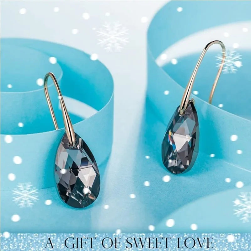 Mother's Day Birthday Jewelry Gifts for Mom, Silver/Rose Gold Night Teardrop Dangle Earrings fors Women with Crystals