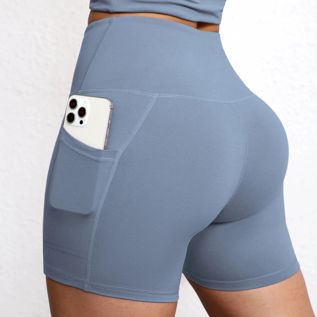 Women Sports Short With Pocketed Yoga Legging Shorts Squat Proof High Waist Fitness Tight Shorts Quick Drying Cycling Workout Gy