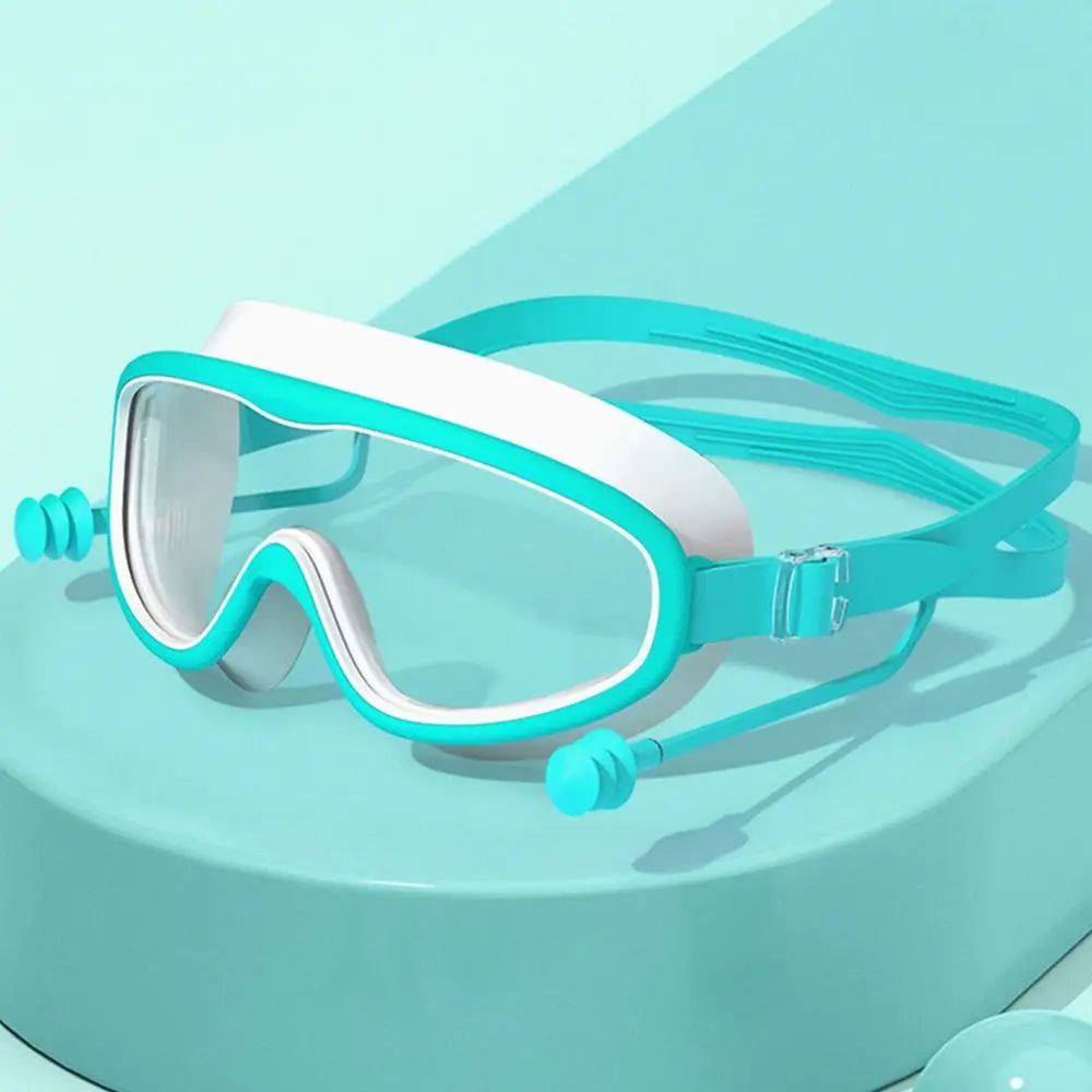 Kids Big Frame Swimming Goggles with Earplugs Children's Anti-fog Swimming Glasses Boys Girls Pool Beach Eyewear Swim Goggles