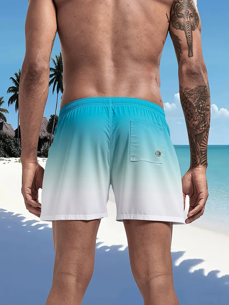 Mens Swim Trunks with Mesh Lining Side Pockets Solid Beach Shorts Quick Dry Lightweight Drawstring Board Shorts Summer Swimwear