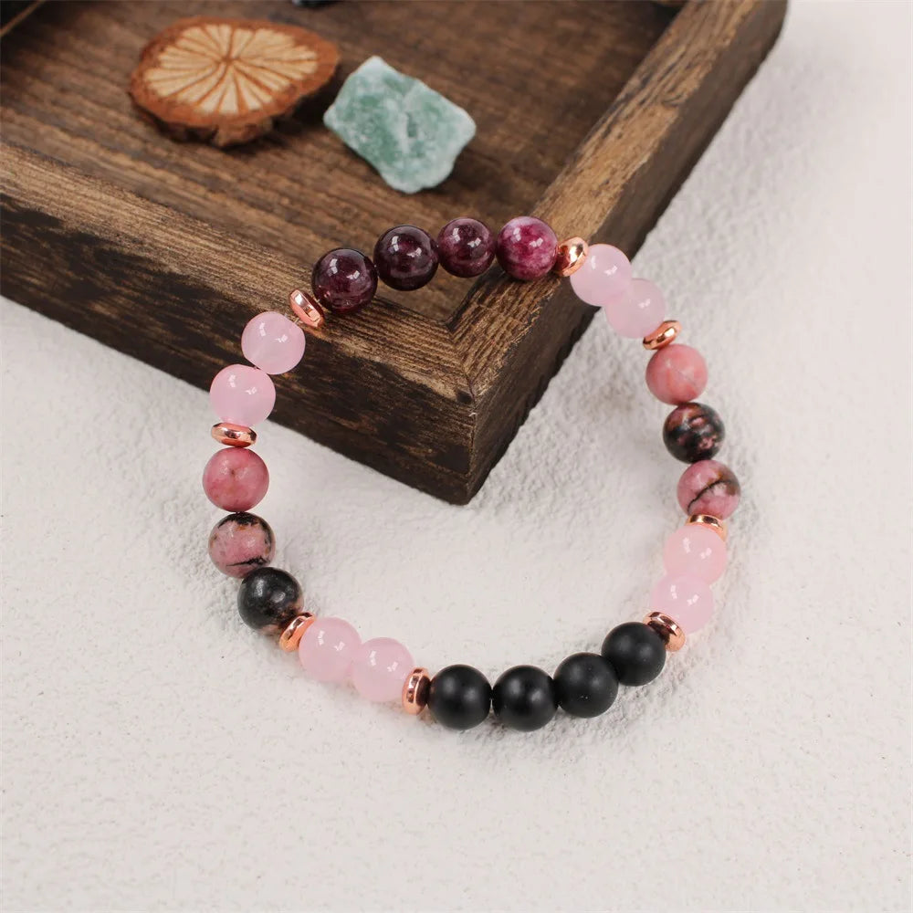Premium Pink Stone Beaded Bracelet - Handmade Elastic Rope Bracelet - Unisex - The Best Gift for Friends and Family