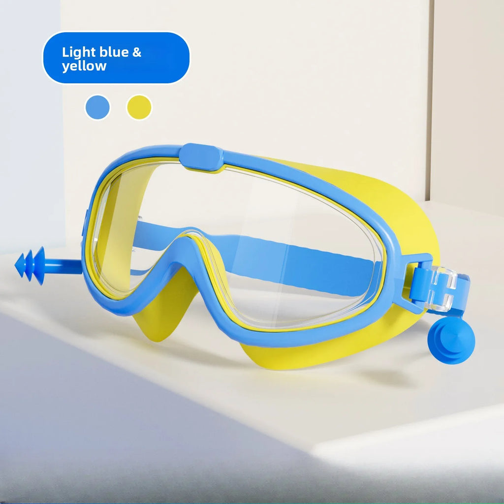 Professional Swimming Goggles Set, Large Frame Anti-Fog, Waterproof HD Lens, Includes Swim Cap for Men Women Children