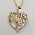 Mother's Day Necklace for Mom Luxury Trendy Craved Pendant Necklace Pink Flower Aesthetic Neck Accessories Love Jewelry