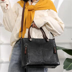 Europe America Retro Leather Handbag Shoulder Bag, Two Pocket Zipper Tote Bag, Classic Crossbody Bags for Women Work Business