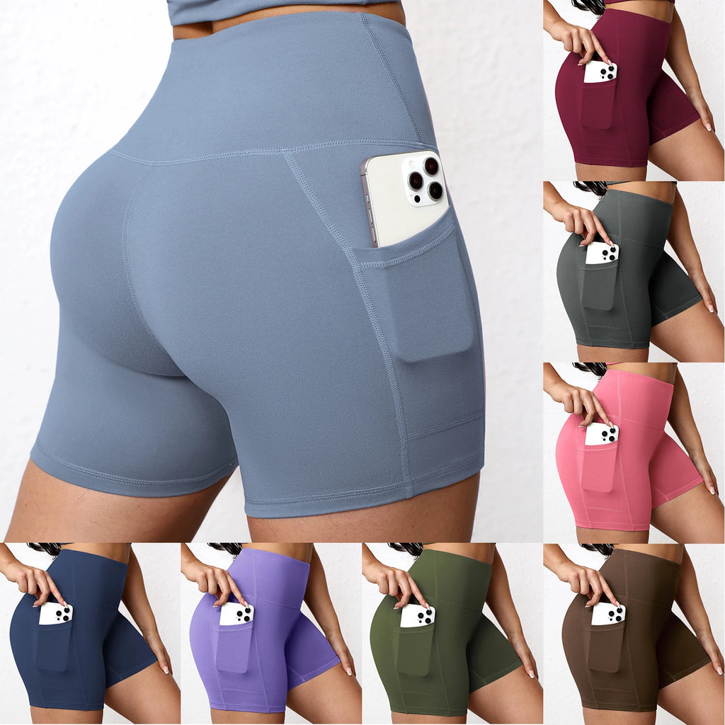 Women Sports Short With Pocketed Yoga Legging Shorts Squat Proof High Waist Fitness Tight Shorts Quick Drying Cycling Workout Gy