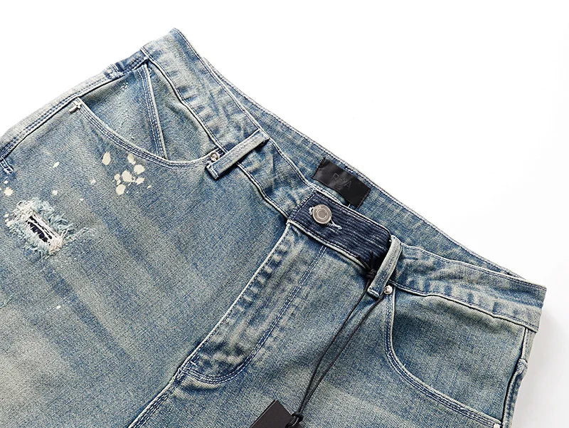 RTA Brand Men's Slim Fit Paint Graffiti Damaged Destroyed Hole Skinny Denim long Trouser Jeans Pants Streetwear