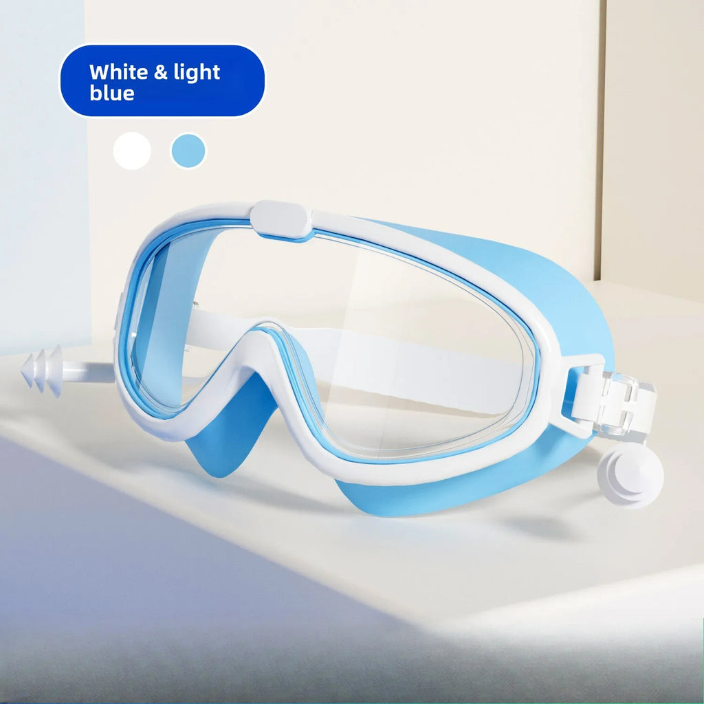 Professional Swimming Goggles Set, Large Frame Anti-Fog, Waterproof HD Lens, Includes Swim Cap for Men Women Children