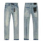 RTA Brand Men's Slim Fit Paint Graffiti Damaged Destroyed Hole Skinny Denim long Trouser Jeans Pants Streetwear
