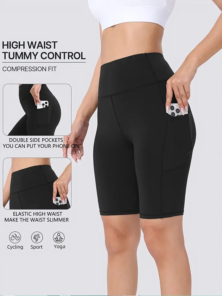 Summer Cycling Sports Shorts Running Fitness Quick Dry Breathable Sports Knee Length Pants High Waist Abdomen Control Yoga Short