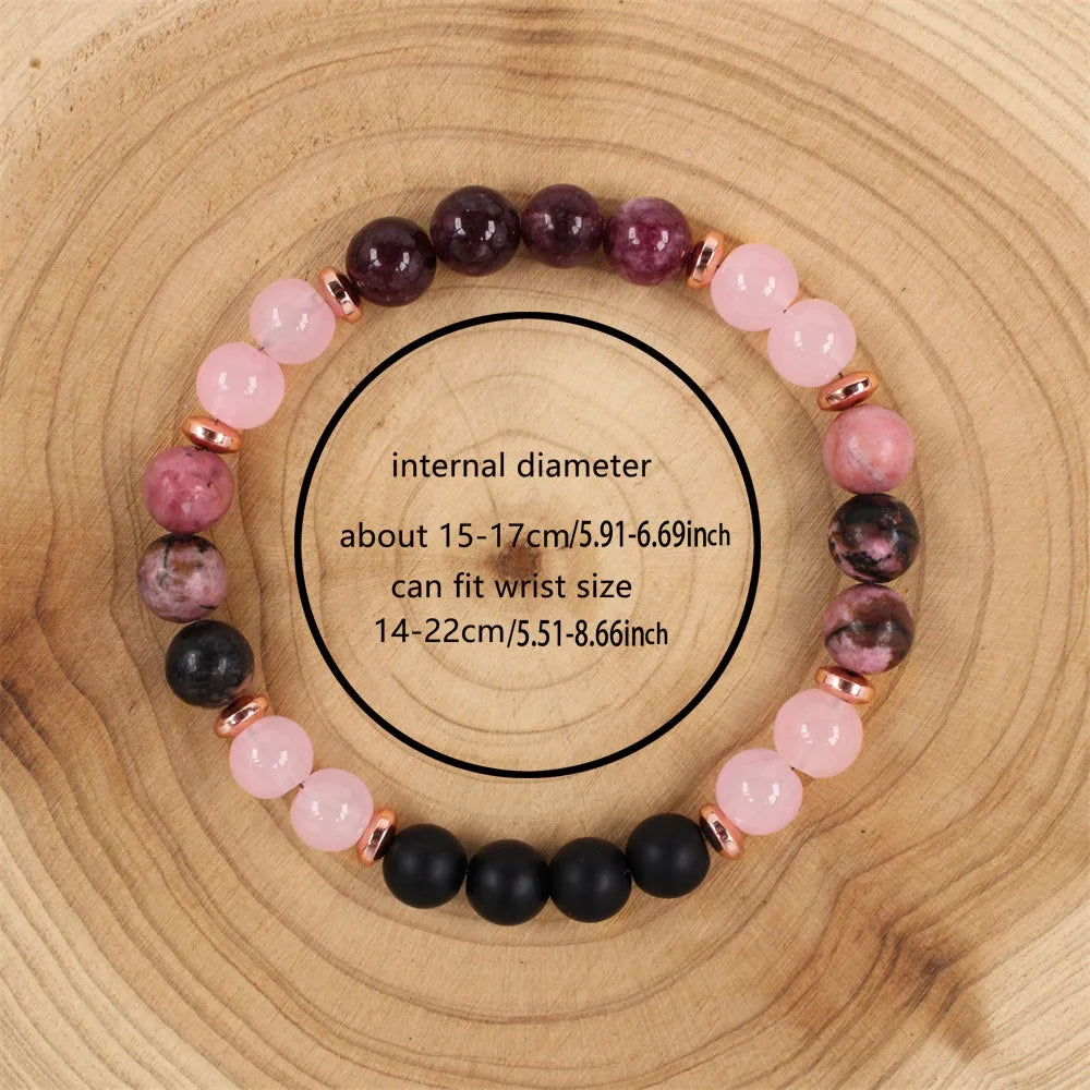 Premium Pink Stone Beaded Bracelet - Handmade Elastic Rope Bracelet - Unisex - The Best Gift for Friends and Family