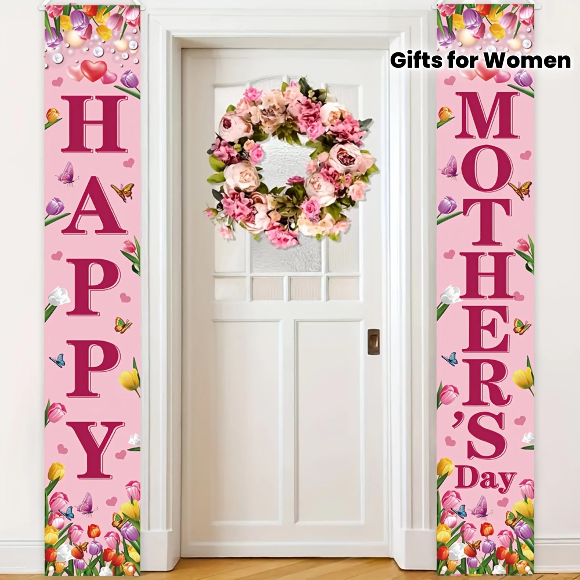 1 set of Mother's Day porch banner flags with “Happy Mother's Day” text, a Mother's Day gift for Mom