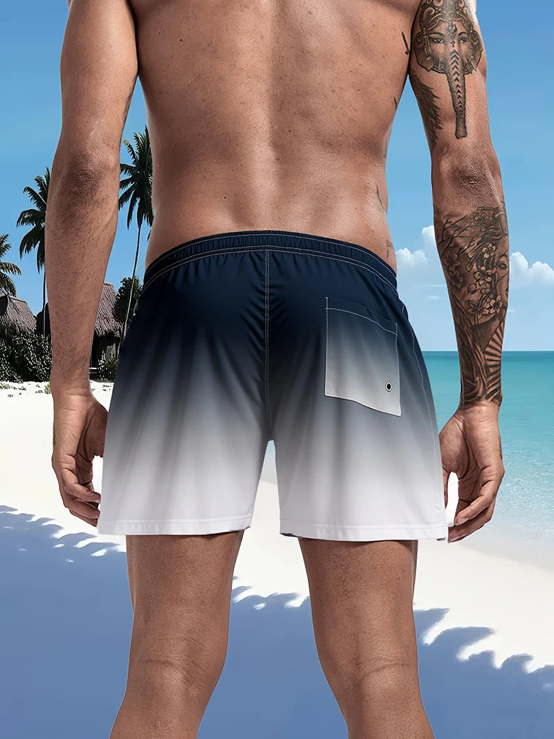 Mens Swim Trunks with Mesh Lining Side Pockets Solid Beach Shorts Quick Dry Lightweight Drawstring Board Shorts Summer Swimwear
