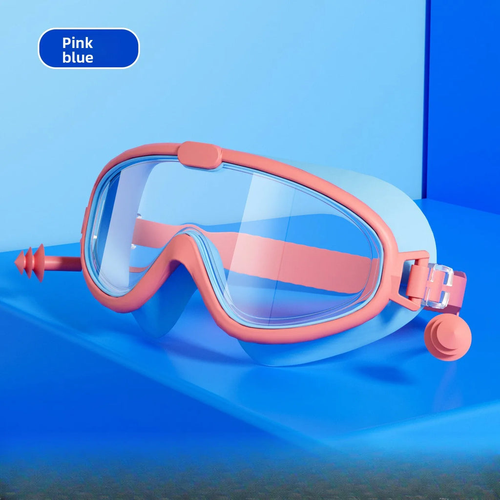 Professional Swimming Goggles Set, Large Frame Anti-Fog, Waterproof HD Lens, Includes Swim Cap for Men Women Children