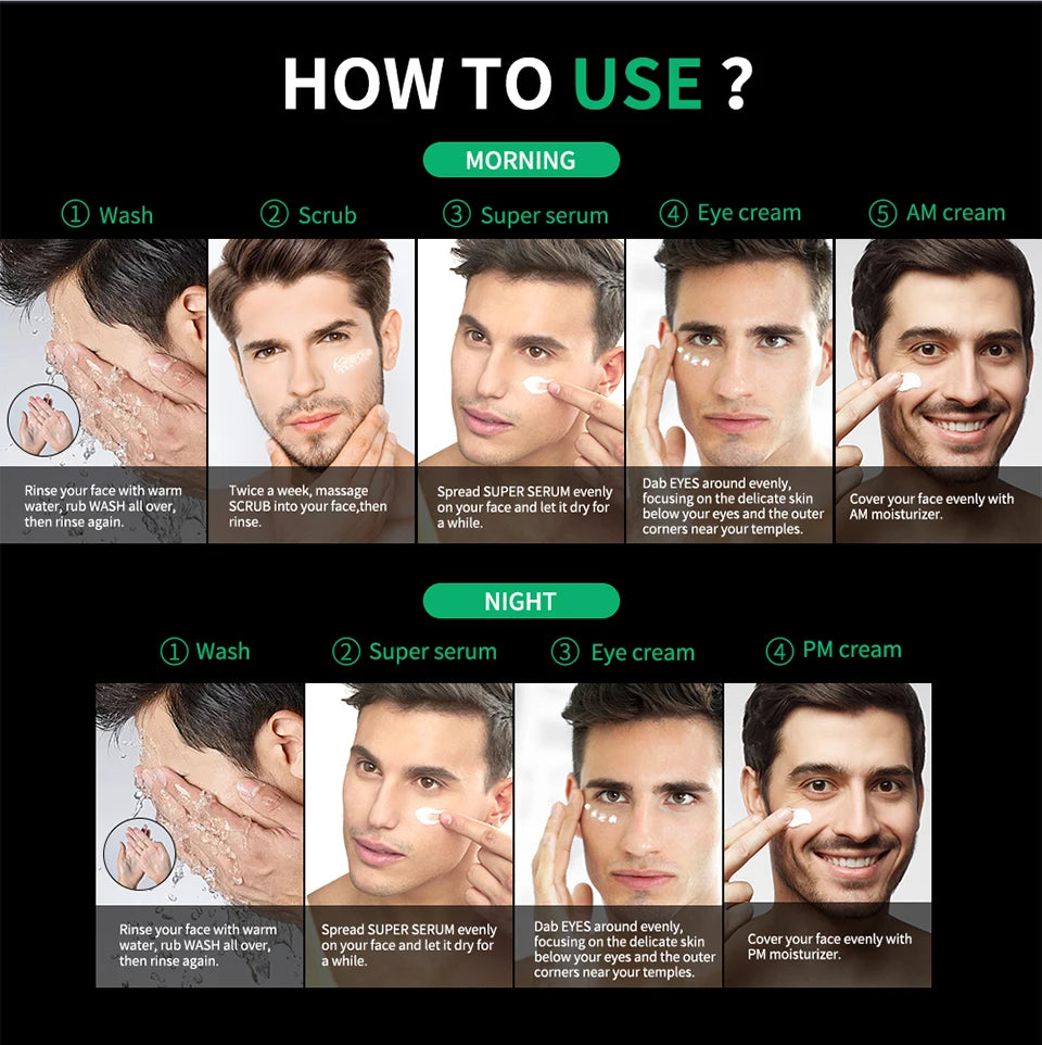 Lakerain Skin Care for Men Kit Oil Control Skin Firming Increase Hydrate Deep Cleaning Face 7 PCS Per Set Travel Skin Care Kit