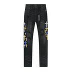 RTA Brand Men's Slim Fit Paint Graffiti Damaged Destroyed Hole Skinny Denim long Trouser Jeans Pants Streetwear