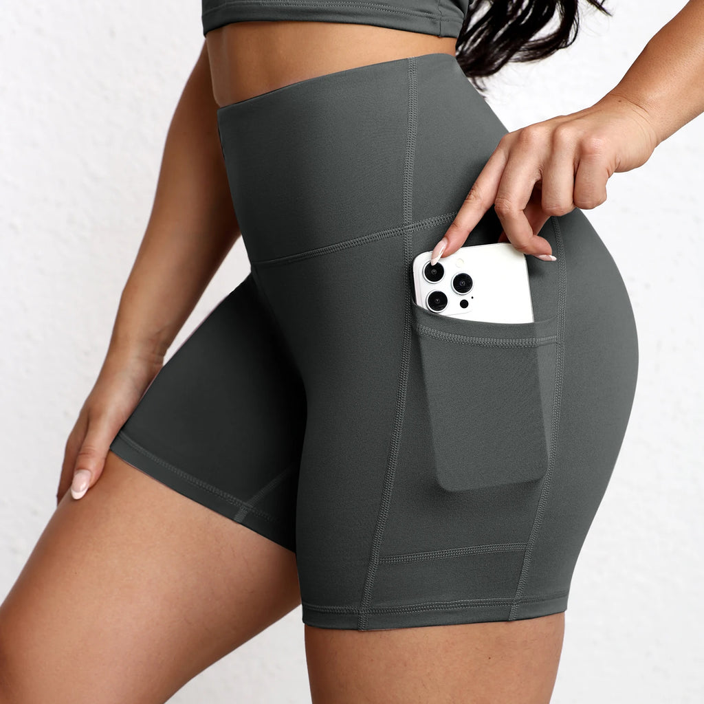 Women Sports Short With Pocketed Yoga Legging Shorts Squat Proof High Waist Fitness Tight Shorts Quick Drying Cycling Workout Gy