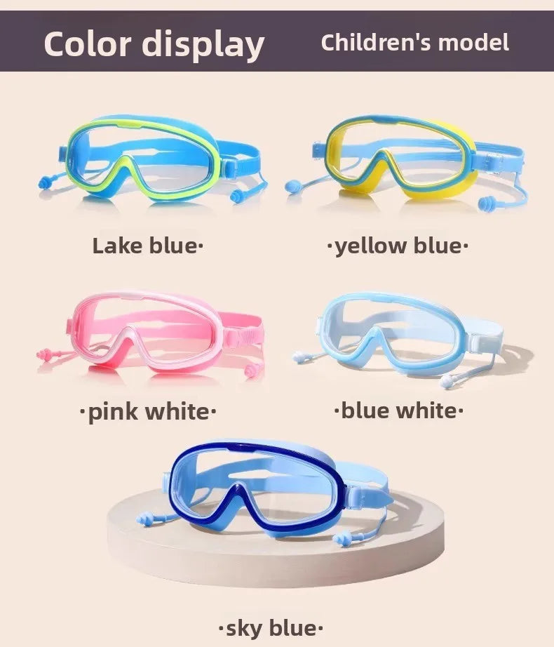 Professional Swimming Goggles Set, Large Frame Anti-Fog, Waterproof HD Lens, Includes Swim Cap for Men Women Children