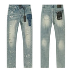 RTA Brand Men's Slim Fit Paint Graffiti Damaged Destroyed Hole Skinny Denim long Trouser Jeans Pants Streetwear