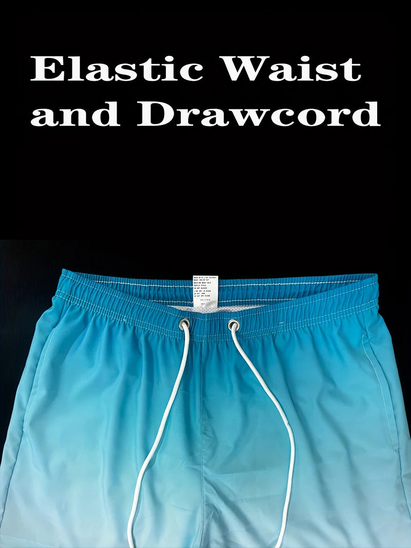 Mens Swim Trunks with Mesh Lining Side Pockets Solid Beach Shorts Quick Dry Lightweight Drawstring Board Shorts Summer Swimwear