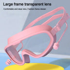 Kids Big Frame Swimming Goggles with Earplugs Children's Anti-fog Swimming Glasses Boys Girls Pool Beach Eyewear Swim Goggles