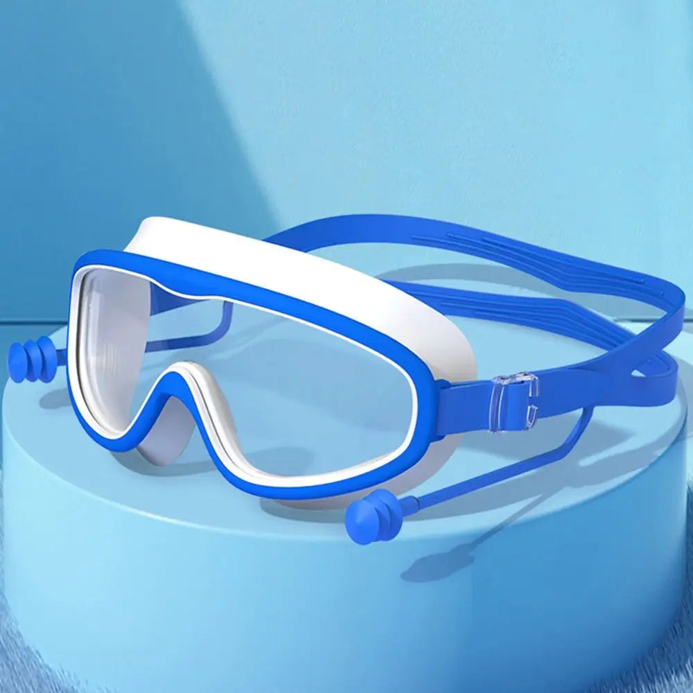 Kids Big Frame Swimming Goggles with Earplugs Children's Anti-fog Swimming Glasses Boys Girls Pool Beach Eyewear Swim Goggles