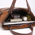 Europe America Retro Leather Handbag Shoulder Bag, Two Pocket Zipper Tote Bag, Classic Crossbody Bags for Women Work Business
