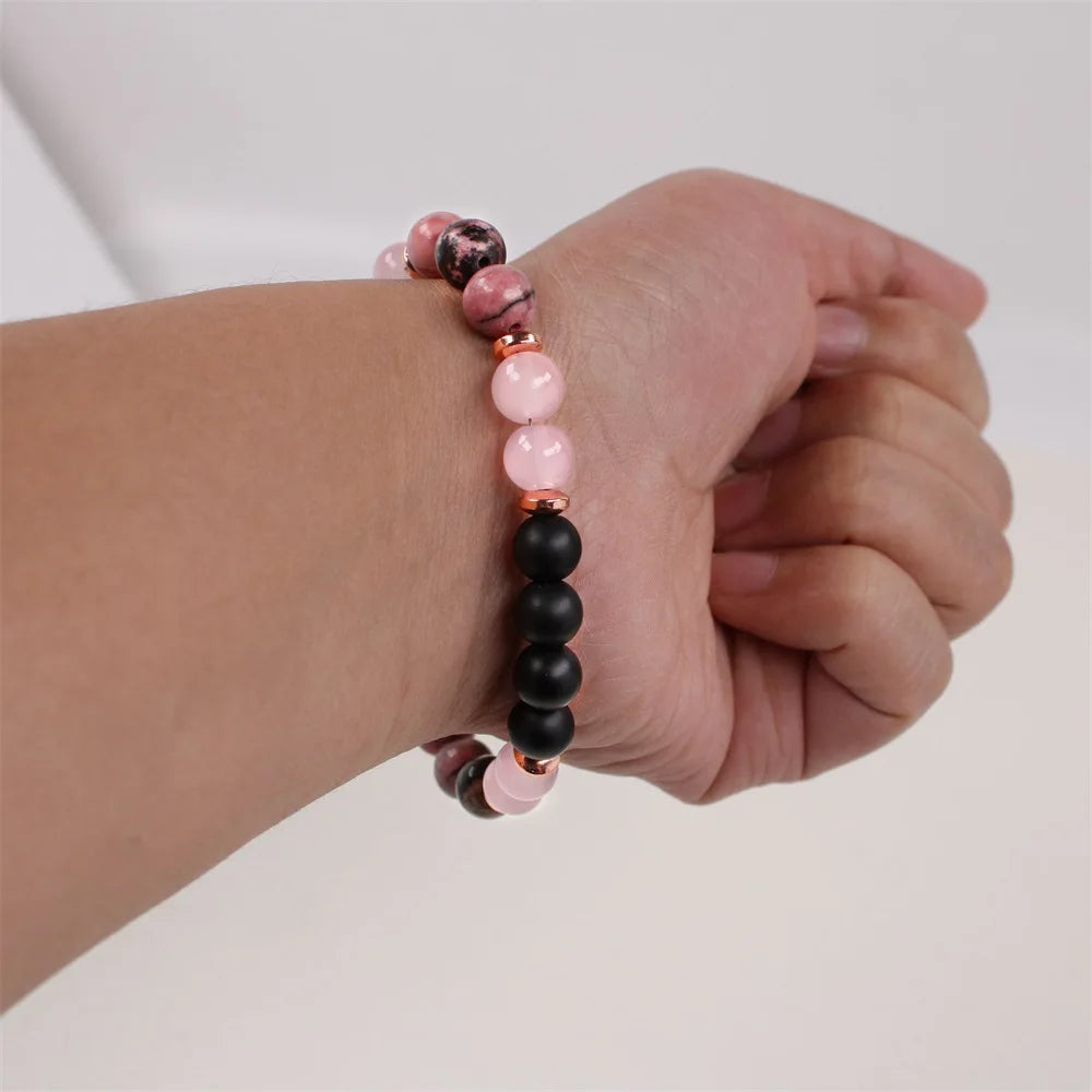 Premium Pink Stone Beaded Bracelet - Handmade Elastic Rope Bracelet - Unisex - The Best Gift for Friends and Family