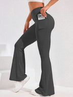 High Waist Flare Leg Yoga Pants Women with Pocket Push Up Butt  Running Tights Wide Leg Pants Gym Outdoor Cycling Leggings