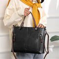Europe America Retro Leather Handbag Shoulder Bag, Two Pocket Zipper Tote Bag, Classic Crossbody Bags for Women Work Business