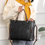 Europe America Retro Leather Handbag Shoulder Bag, Two Pocket Zipper Tote Bag, Classic Crossbody Bags for Women Work Business